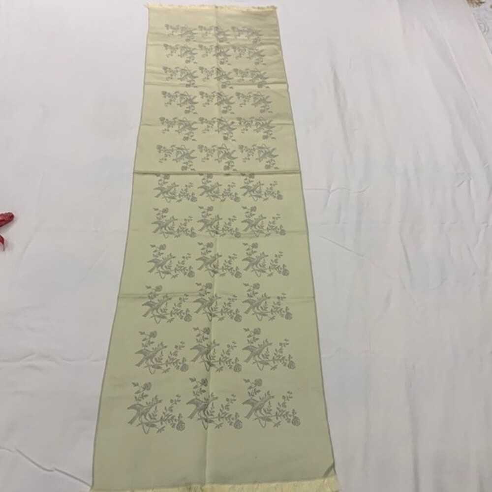 Lovely Chinese silk oblong scarf bird and roses 2 tone